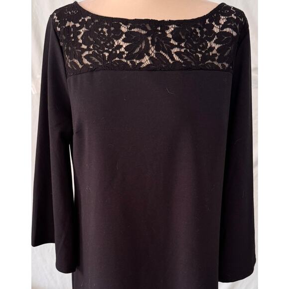 GAP Large Dress Black Bell Sleeve Straight with Lace - Picture 2 of 8